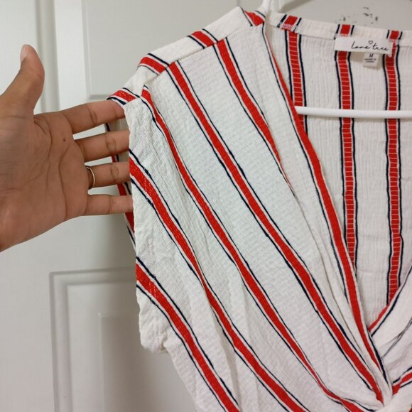 Love Tree Womens Striped Twist-Front Top Size M Blouse White and Red - Picture 5 of 8